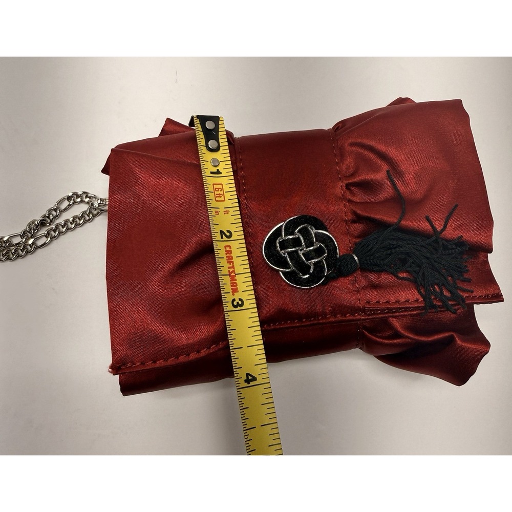 White House Black Market Red Satin Bow Evening Clutch Chain Strap Tassel WHBM - Picture 9 of 9